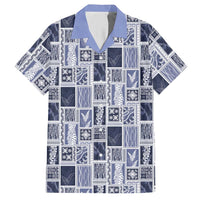 Vintage Aloha Block Quilt Hawaiian Shirt Blue Inspired Lei Motifs LT9 Blue - Polynesian Pride