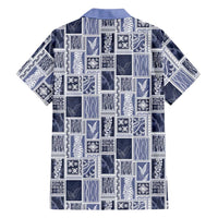 Vintage Aloha Block Quilt Hawaiian Shirt Blue Inspired Lei Motifs LT9 - Polynesian Pride
