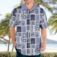 Vintage Aloha Block Quilt Hawaiian Shirt Blue Inspired Lei Motifs LT9 - Polynesian Pride