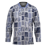 Vintage Aloha Block Quilt Hockey Jersey Blue Inspired Lei Motifs - Polynesian Pride