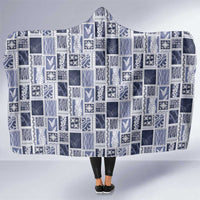 Vintage Aloha Block Quilt Hooded Blanket Blue Inspired Lei Motifs - Polynesian Pride
