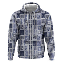 Vintage Aloha Block Quilt Hoodie Blue Inspired Lei Motifs - Polynesian Pride