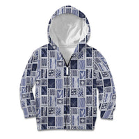 Vintage Aloha Block Quilt Kid Hoodie Blue Inspired Lei Motifs - Polynesian Pride