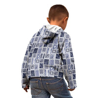 Vintage Aloha Block Quilt Kid Hoodie Blue Inspired Lei Motifs - Polynesian Pride