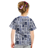 Vintage Aloha Block Quilt Kid T Shirt Blue Inspired Lei Motifs LT9 - Polynesian Pride