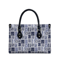 Vintage Aloha Block Quilt Leather Bag Blue Inspired Lei Motifs - Polynesian Pride