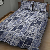 Vintage Aloha Block Quilt Quilt Bed Set Blue Inspired Lei Motifs - Polynesian Pride