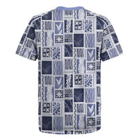 Vintage Aloha Block Quilt Rugby Jersey Blue Inspired Lei Motifs LT9 - Polynesian Pride