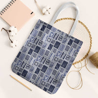 Vintage Aloha Block Quilt Tote Bag Blue Inspired Lei Motifs - Polynesian Pride