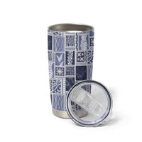 Vintage Aloha Block Quilt Tumbler Cup Blue Inspired Lei Motifs - Polynesian Pride