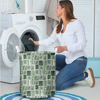 Vintage Aloha Block Quilt Laundry Basket Green Inspired Lei Motifs - Polynesian Pride