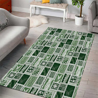 Vintage Aloha Block Quilt Area Rug Green Inspired Lei Motifs - Polynesian Pride