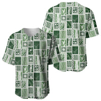 Vintage Aloha Block Quilt Baseball Jersey Green Inspired Lei Motifs - Polynesian Pride