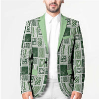 Vintage Aloha Block Quilt Blazer Green Inspired Lei Motifs - Polynesian Pride