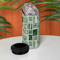Vintage Aloha Block Quilt 4 in 1 Can Cooler Tumbler Green Inspired Lei Motifs - Polynesian Pride
