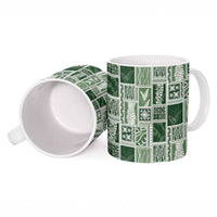 Vintage Aloha Block Quilt Ceramic Mug Green Inspired Lei Motifs - Polynesian Pride