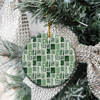 Vintage Aloha Block Quilt Ceramic Ornament Green Inspired Lei Motifs - Polynesian Pride