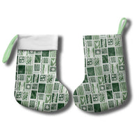 Vintage Aloha Block Quilt Christmas Stocking Green Inspired Lei Motifs - Polynesian Pride