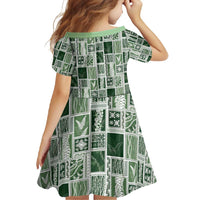 Vintage Aloha Block Quilt Family Matching Off Shoulder Maxi Dress and Hawaiian Shirt Green Inspired Lei Motifs - Polynesian Pride