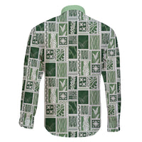 Vintage Aloha Block Quilt Family Matching Off Shoulder Maxi Dress and Hawaiian Shirt Green Inspired Lei Motifs - Polynesian Pride