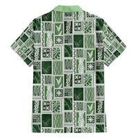 Vintage Aloha Block Quilt Family Matching Off Shoulder Short Dress and Hawaiian Shirt Green Inspired Lei Motifs - Polynesian Pride