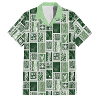 Vintage Aloha Block Quilt Family Matching Short Sleeve Bodycon Dress and Hawaiian Shirt Green Inspired Lei Motifs - Polynesian Pride