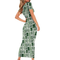 Vintage Aloha Block Quilt Family Matching Short Sleeve Bodycon Dress and Hawaiian Shirt Green Inspired Lei Motifs - Polynesian Pride