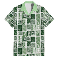 Vintage Aloha Block Quilt Family Matching Summer Maxi Dress and Hawaiian Shirt Green Inspired Lei Motifs - Polynesian Pride