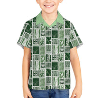 Vintage Aloha Block Quilt Family Matching Tank Maxi Dress and Hawaiian Shirt Green Inspired Lei Motifs - Polynesian Pride