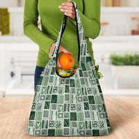 Vintage Aloha Block Quilt Grocery Bag Green Inspired Lei Motifs - Polynesian Pride