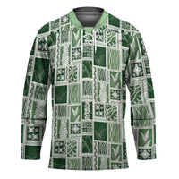 Vintage Aloha Block Quilt Hockey Jersey Green Inspired Lei Motifs - Polynesian Pride