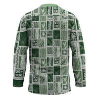 Vintage Aloha Block Quilt Hockey Jersey Green Inspired Lei Motifs - Polynesian Pride