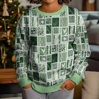 Vintage Aloha Block Quilt Kid Ugly Christmas Sweater Green Inspired Lei Motifs - Polynesian Pride