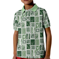 Vintage Aloha Block Quilt Kid Polo Shirt Green Inspired Lei Motifs - Polynesian Pride