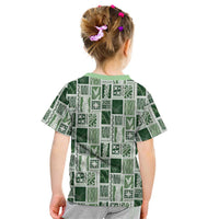 Vintage Aloha Block Quilt Kid T Shirt Green Inspired Lei Motifs - Polynesian Pride