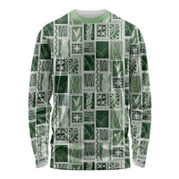 Vintage Aloha Block Quilt Long Sleeve Shirt Green Inspired Lei Motifs - Polynesian Pride