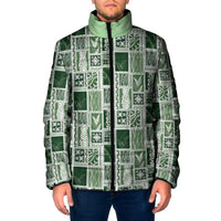Vintage Aloha Block Quilt Padded Jacket Green Inspired Lei Motifs - Polynesian Pride