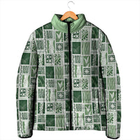 Vintage Aloha Block Quilt Padded Jacket Green Inspired Lei Motifs - Polynesian Pride