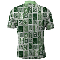 Vintage Aloha Block Quilt Polo Shirt Green Inspired Lei Motifs - Polynesian Pride