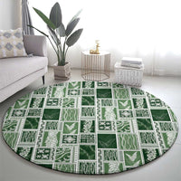 Vintage Aloha Block Quilt Round Carpet Green Inspired Lei Motifs - Polynesian Pride