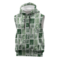 Vintage Aloha Block Quilt Sleeveless Hoodie Green Inspired Lei Motifs - Polynesian Pride