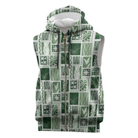 Vintage Aloha Block Quilt Sleeveless Zip Hoodie Green Inspired Lei Motifs LT9 Green - Polynesian Pride