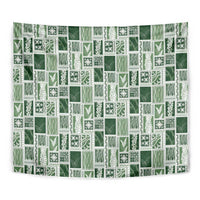 Vintage Aloha Block Quilt Tapestry Green Inspired Lei Motifs - Polynesian Pride