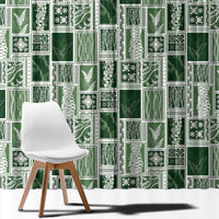 Vintage Aloha Block Quilt Window Curtain Green Inspired Lei Motifs - Polynesian Pride