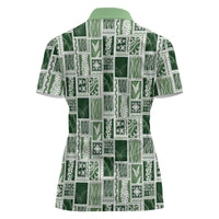 Vintage Aloha Block Quilt Women Polo Shirt Green Inspired Lei Motifs - Polynesian Pride
