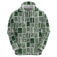Vintage Aloha Block Quilt Zip Hoodie Green Inspired Lei Motifs - Polynesian Pride