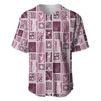 Vintage Aloha Block Quilt Baseball Jersey Pink Inspired Lei Motifs - Polynesian Pride
