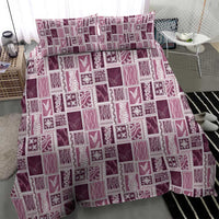 Vintage Aloha Block Quilt Bedding Set Pink Inspired Lei Motifs - Polynesian Pride