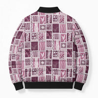 Vintage Aloha Block Quilt Bomber Puffer Jacket Pink Inspired Lei Motifs - Polynesian Pride