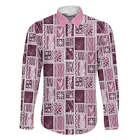 Vintage Aloha Block Quilt Family Matching Long Sleeve Bodycon Dress and Hawaiian Shirt Pink Inspired Lei Motifs - Polynesian Pride